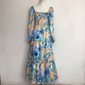 1.4.3. Story by Line Up Women Bright Colorful Floral Long Sleeve Tiered Dress L